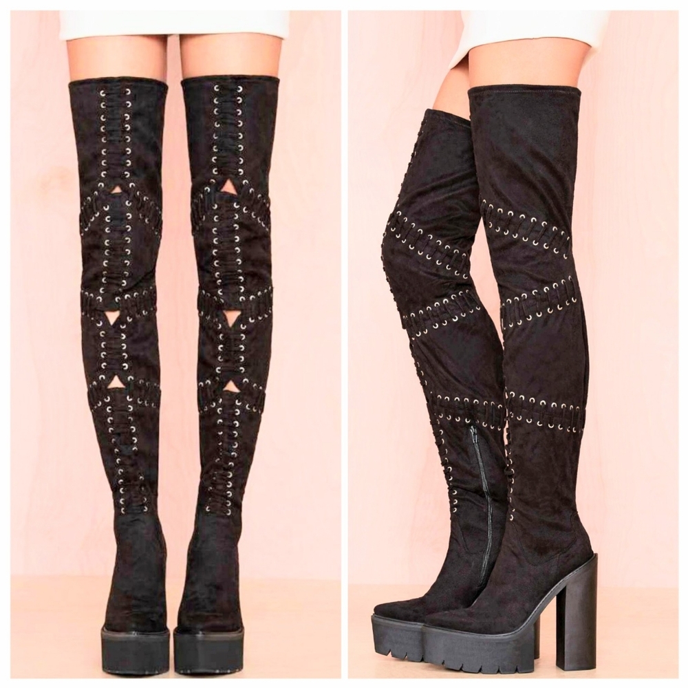 RARE Jeffrey Campbell Notorious Platform Thigh High Boots sz 8 black NWOT